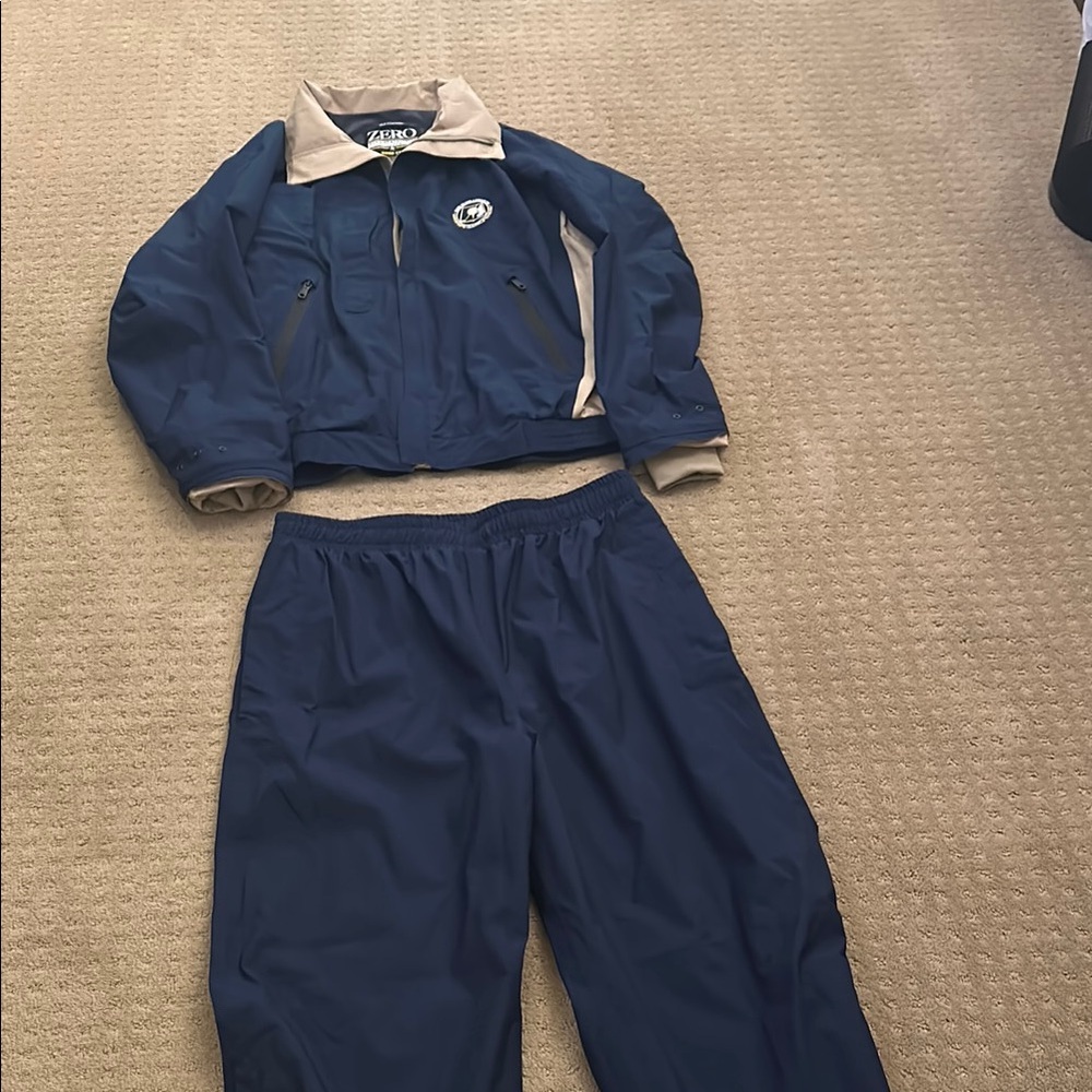 Blue and Tan Jacket and Pants Set
